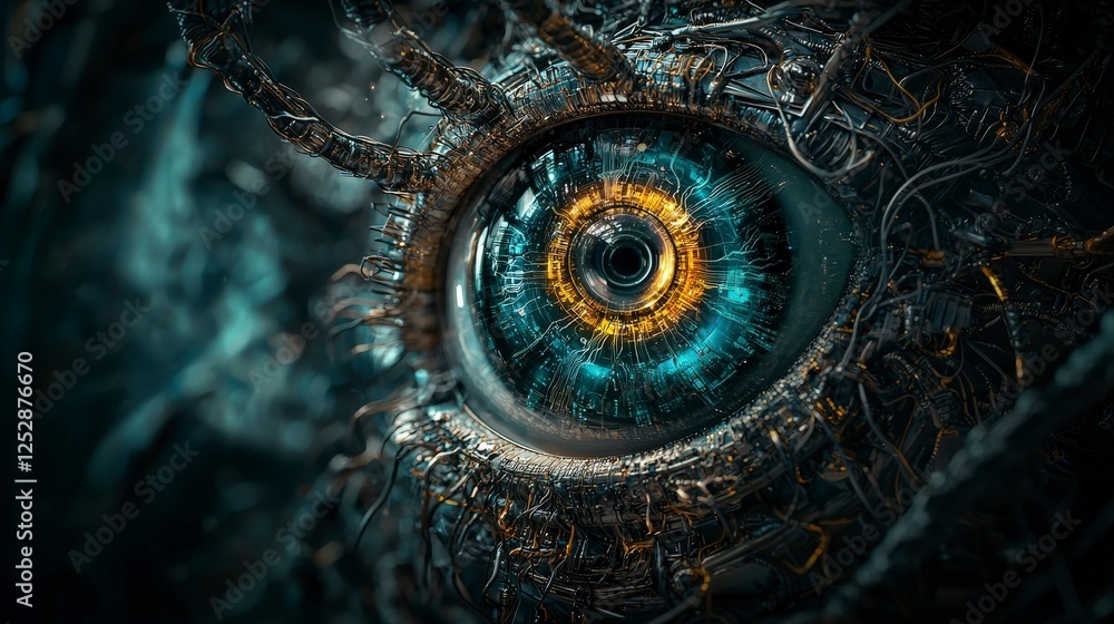 Poster evolving artificial intelligence spirit futuristic realm digital art surreal environment close-up vi
