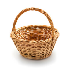 Fototapeta premium Empty wicker rattan basket isolated on white