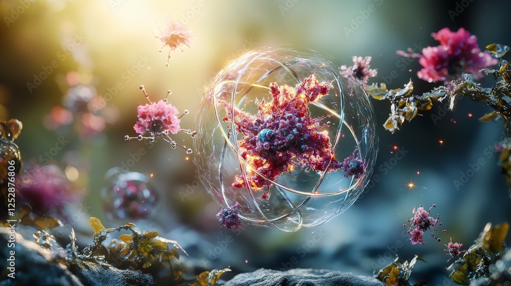 Poster exploring hidden universes within atoms a microcosmic journey in nature's beauty