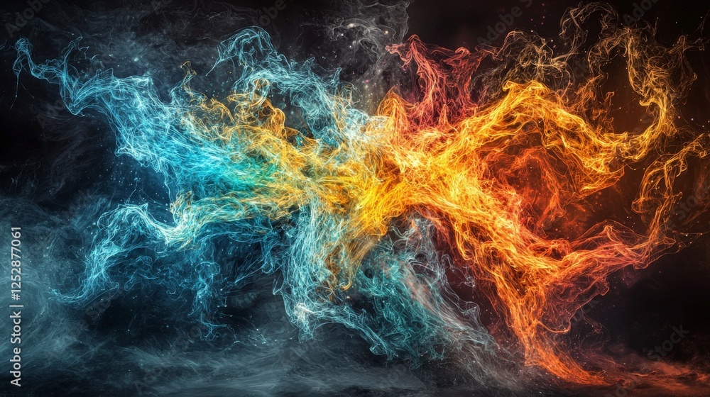 Poster Abstract digital art dynamic energy flow across dimensions with vivid colors in a surreal conceptual visualization
