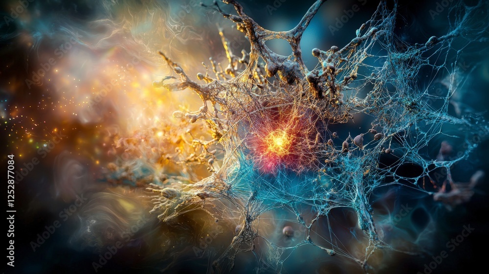 Poster Interconnected neural networks digital realm abstract art cosmic environment close-up view boundless communication concept