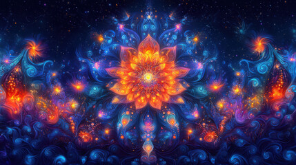 Vibrant swirling fractal design with dynamic colors creating a mesmerizing psychedelic background