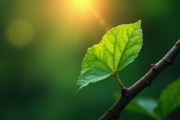 A vibrant green leaf basking in the warm glow of the setting sun, a symbol of nature's renewal and the beauty of a new beginning.