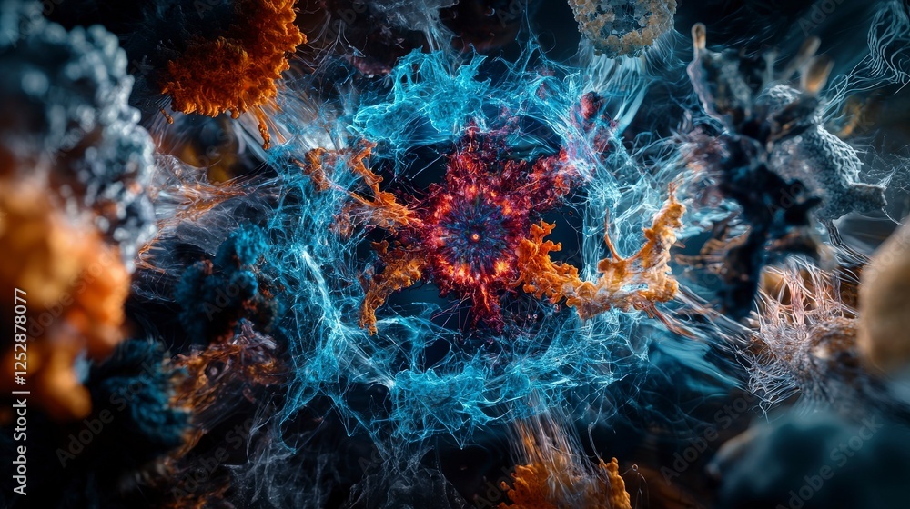 Poster Biological information circulation amidst microscopic dimensions science lab digital art abstract close-up viewpoint