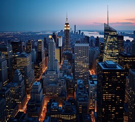 Obraz premium NYC Skyscrapers at Night - Illuminated Metropolis