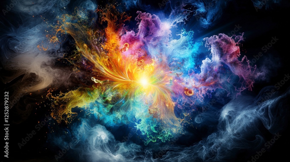 Poster cosmic energy explosion universe digital art vibrant abstract communication through thought energy