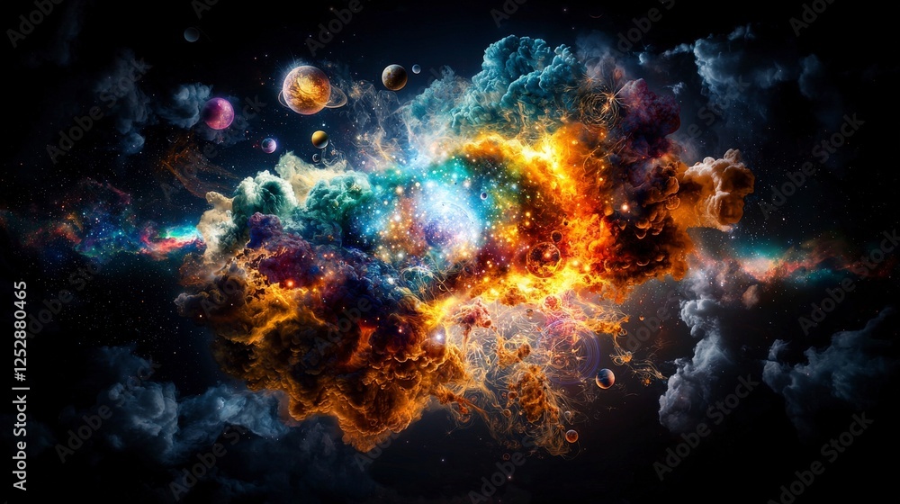 Aufkleber Thoughts creating a universe cosmic explosion of colors digital artwork outer space surreal imagery abstract concepts