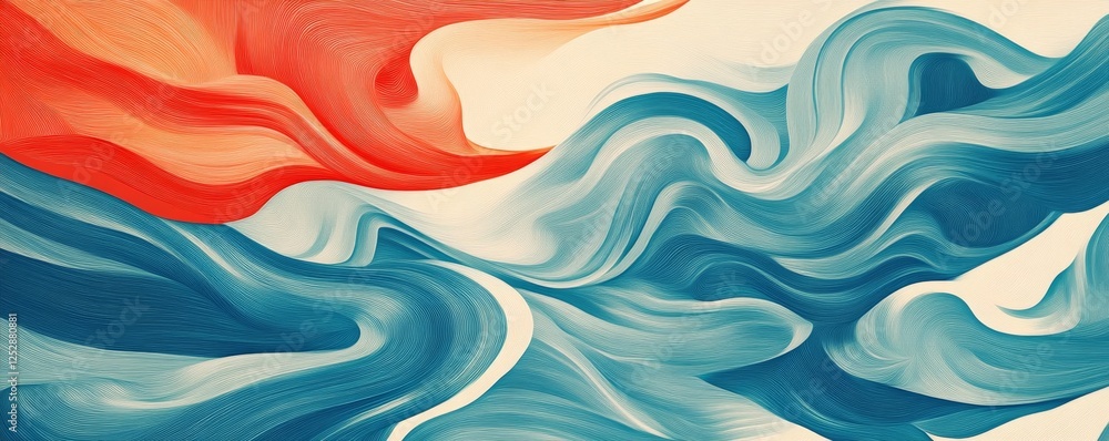 Aufkleber abstract flowing wave patterns in red and blue tones