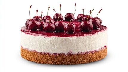 Cherry cheesecake dessert, studio shot, white background, food photography