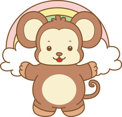 Cute Monkey vector icon. Funny baby Monkey animal series stock illustration. life of fluffy Monkey designs.