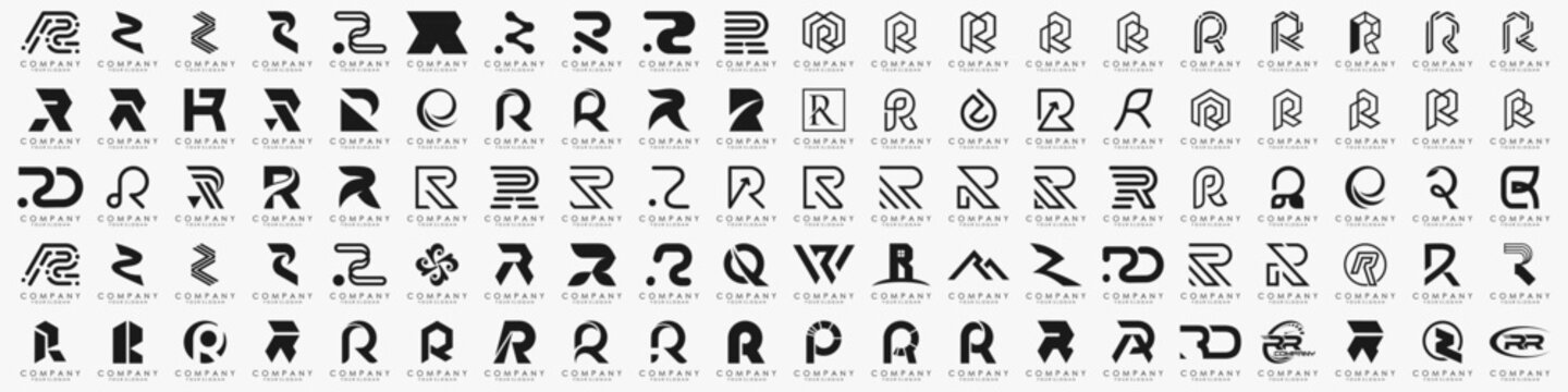 Mega logo collection, Abstract letter R logo design. icons for business of luxury, elegant, simple.