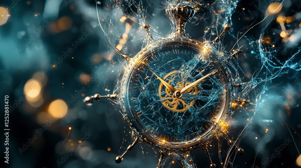 Poster Exploring time in motion a captivating clockwork universe digital realm artwork surreal atmosphere close-up view