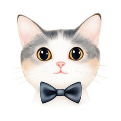 Cute watercolor cat wearing bow tie, playful and charming