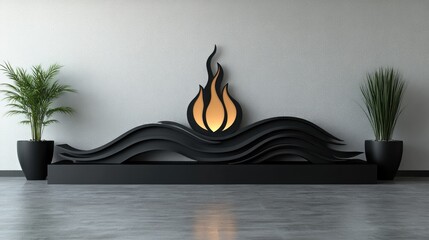 Modern minimalist fireplace design, room interior