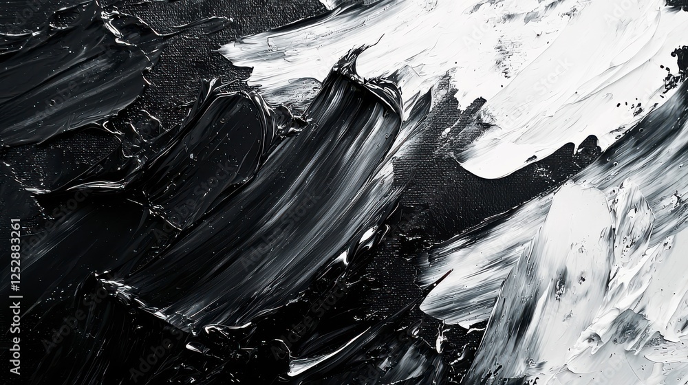 Poster abstract black and white art with textured brush strokes, dynamic patterns and artistic expression f