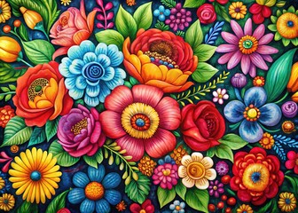 Delicate, low-light folk art flowers, painted in watercolors, AI.