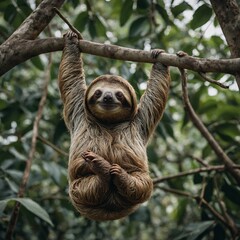 Fototapeta premium A sloth hanging from an invisible branch.