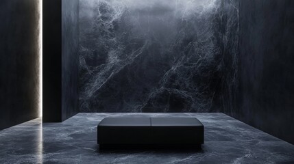 Modern interior with dark marble and minimal furniture