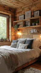 Cozy bedroom retreat rustic cabin interior design natural light relaxing vibe