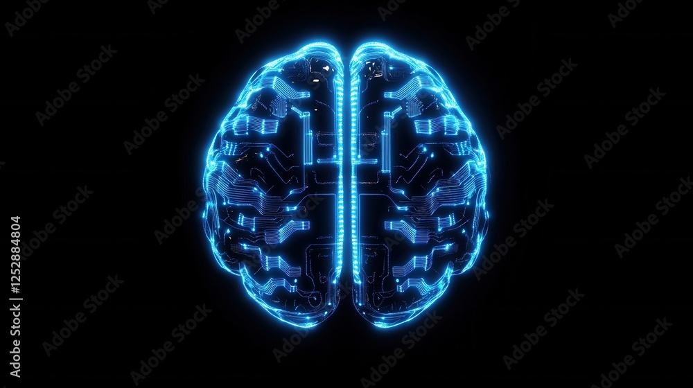 Poster futuristic digital brain with led lights and circuit patterns