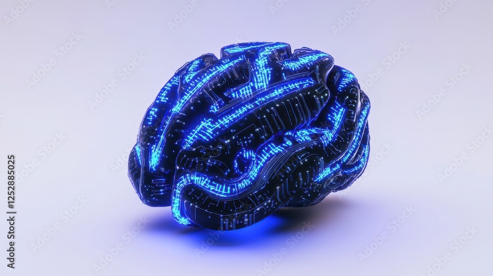 Poster futuristic digital brain artwork with glowing circuit patterns