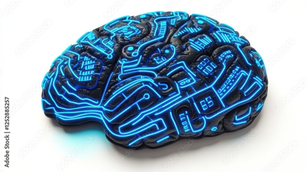 Poster futuristic brain design with neon circuit patterns and technology elements