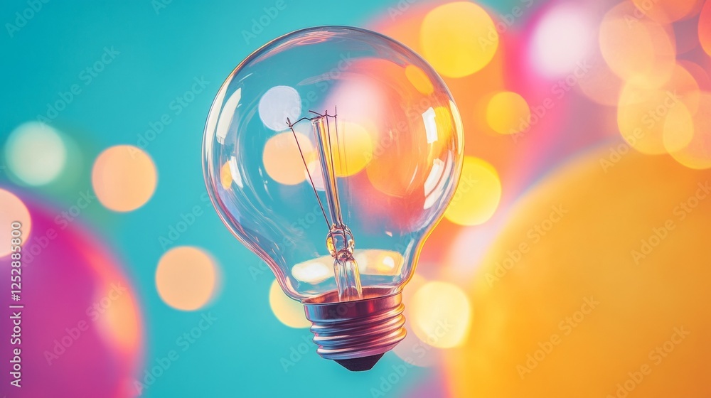 Canvas Prints Vintage light bulb with bokeh and colorful abstract background