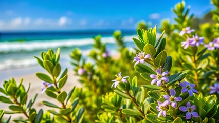 Beach Naupaka Shrub (Scaevola Taccada) - Vibrant Tropical Plant Photography