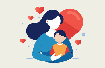 Abstract minimalist love and family scene with mother and child