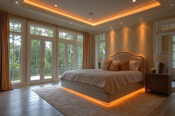Modern home interiors elegant bedroom design with comfort and serenity