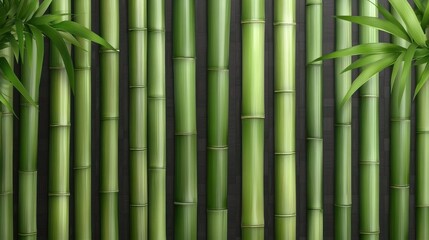 Obraz premium Green Bamboo Stalks with Lush Leaves on Dark Background