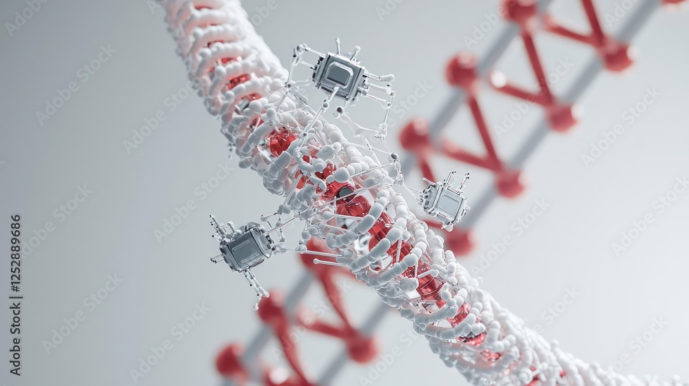 Aufkleber 3d render of dna molecule with nanobots