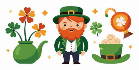 St. patrick's day celebration with leprechaun and shamrocks