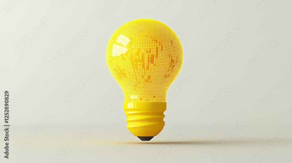 Poster yellow light bulb with abstract pattern on white background