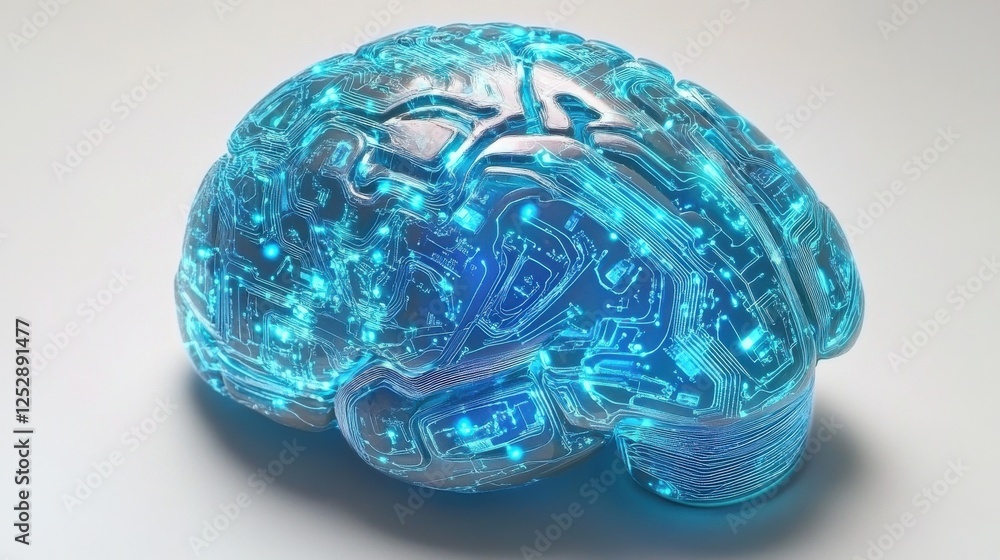 Aufkleber futuristic glowing brain with digital circuit patterns and lights