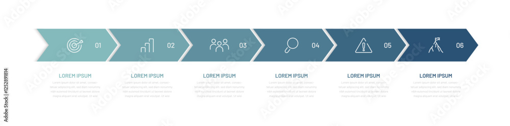 Fototapete timeline, infographic of six stages. sequential processes. modern diagram for presentation slide, re