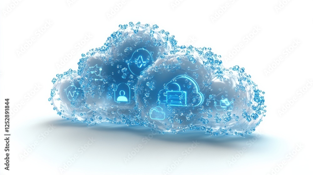 Poster digital cloud with icons representing technology and security concepts