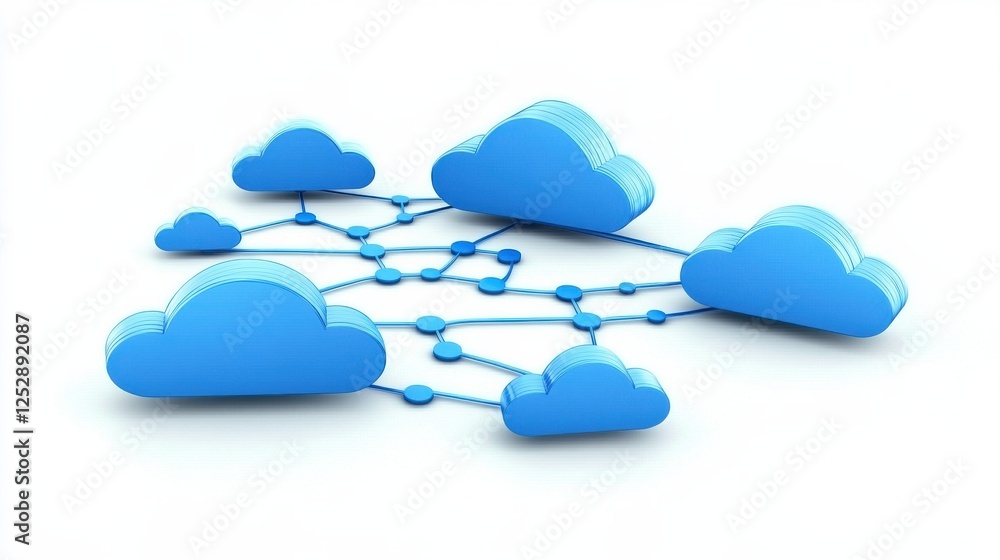 Poster blue clouds connected by lines representing cloud computing network