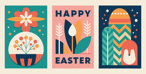 Happy easter collection: abstract floral and egg designs for cards and posters