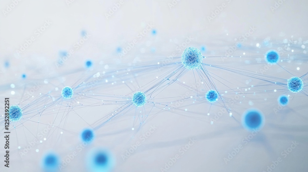 Poster blue abstract network background with molecular structures and lines