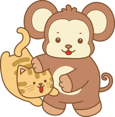 Cute Monkey vector icon. Funny baby Monkey animal series stock illustration. life of fluffy Monkey designs.