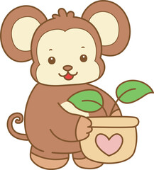 Cute Monkey vector icon. Funny baby Monkey animal series stock illustration. life of fluffy Monkey designs.