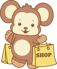 Cute Monkey vector icon. Funny baby Monkey animal series stock illustration. life of fluffy Monkey designs.