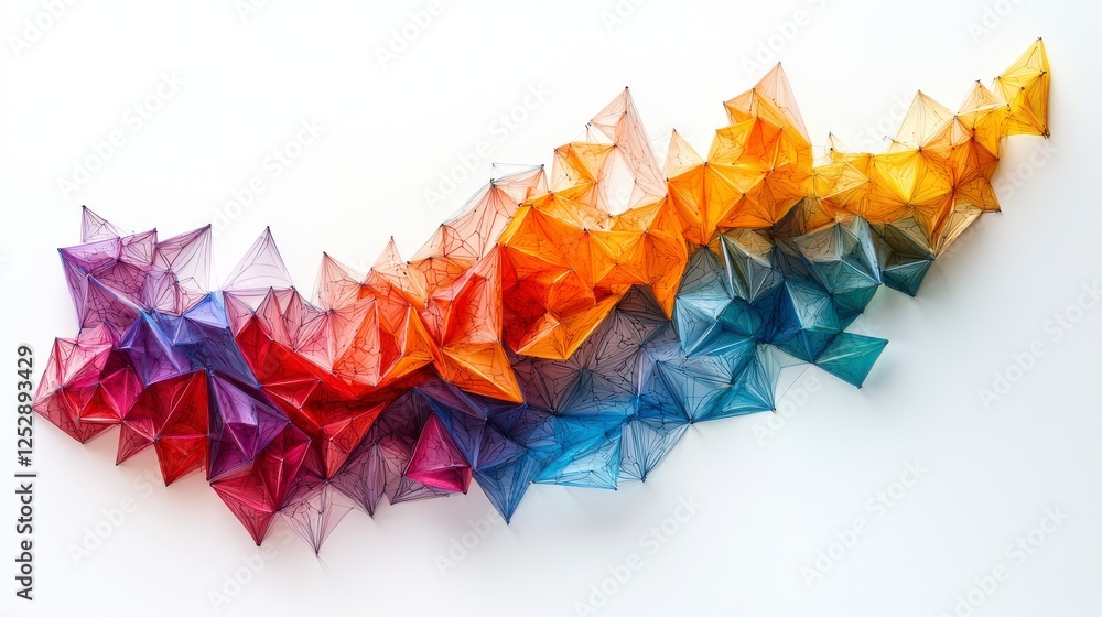 Poster vibrant geometric art installation with colorful triangular shapes in a modern aesthetic displaying 