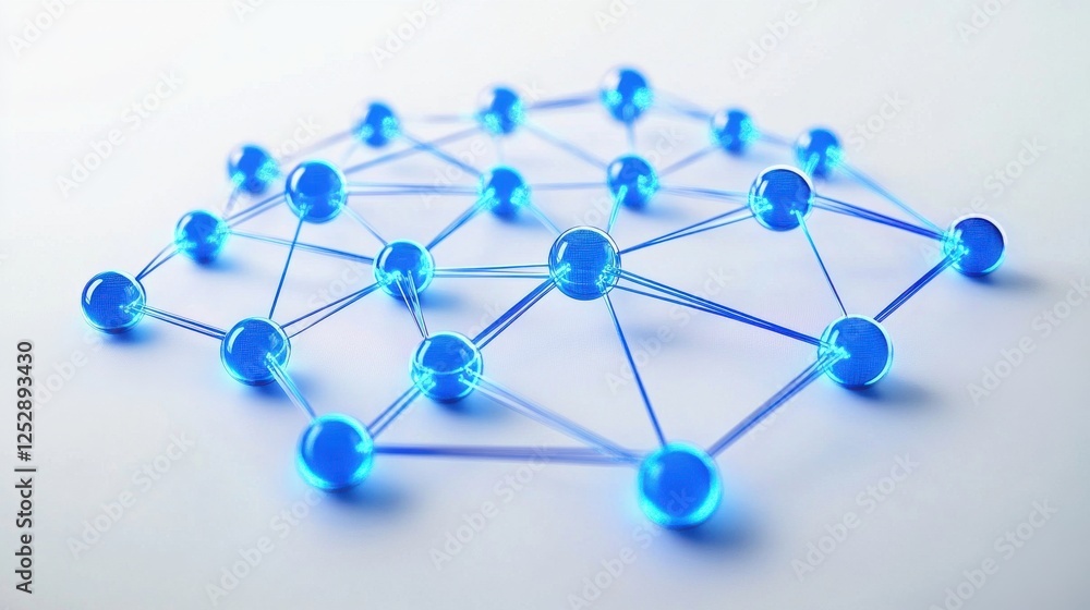 Poster blue network connection with spheres and lines on a white background