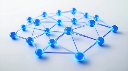 Blue Network Connection with Spheres and Lines on a White Background
