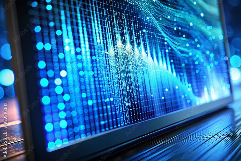Poster blue data stream on computer screen - technology background