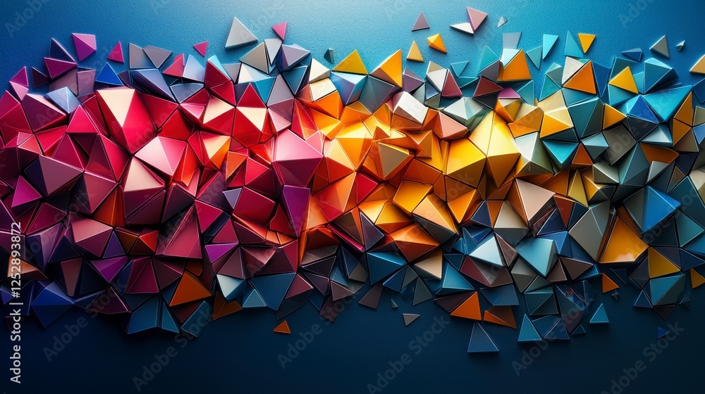Aufkleber abstract geometric background with bright triangular shapes in vibrant color palette of blue, red, a