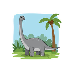 Adorable Cartoon Brachiosaurus Dinosaur Illustration