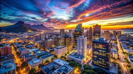Fototapeta premium Blue Hour Timelapse Silhouette: Cape Town CBD Skyline